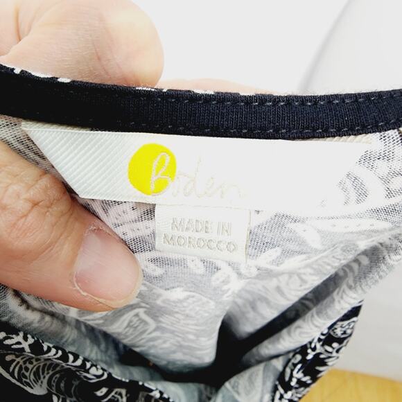 Boden Black & White Floral Long Sleeve Ruched Jersey Mini Dress Women's size 12L - Picture 2 of 13